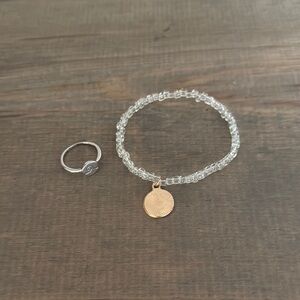 Pure Vida silver wave ring and Gold Dainty stretchy Bracelet